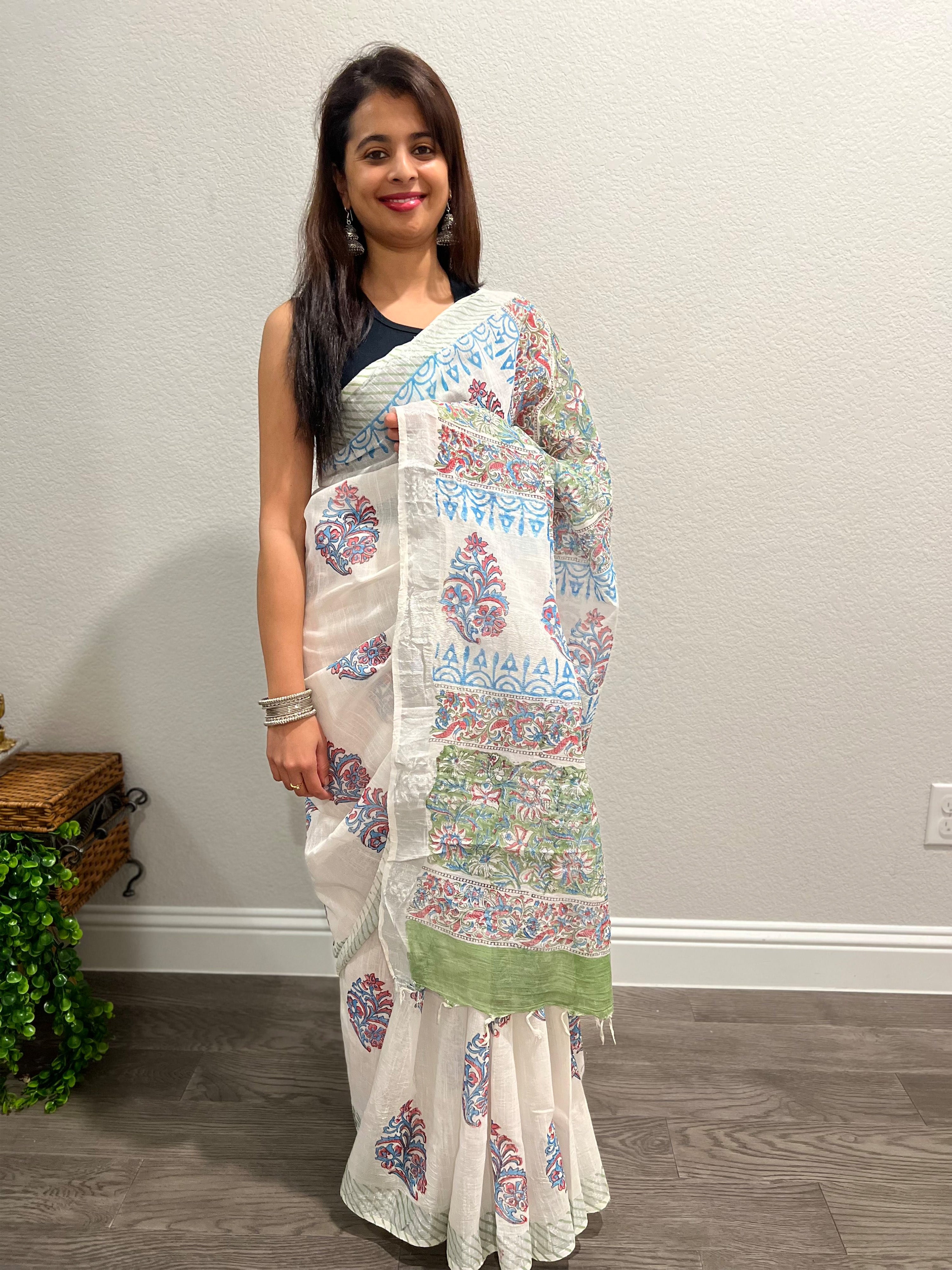 White Women Saree