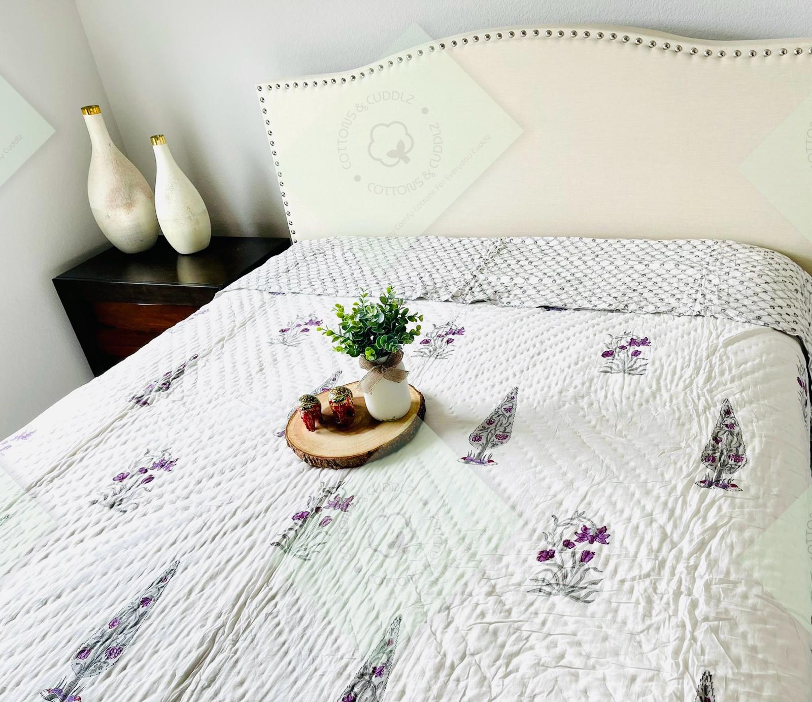 Purple Motif Cotton King Quilt