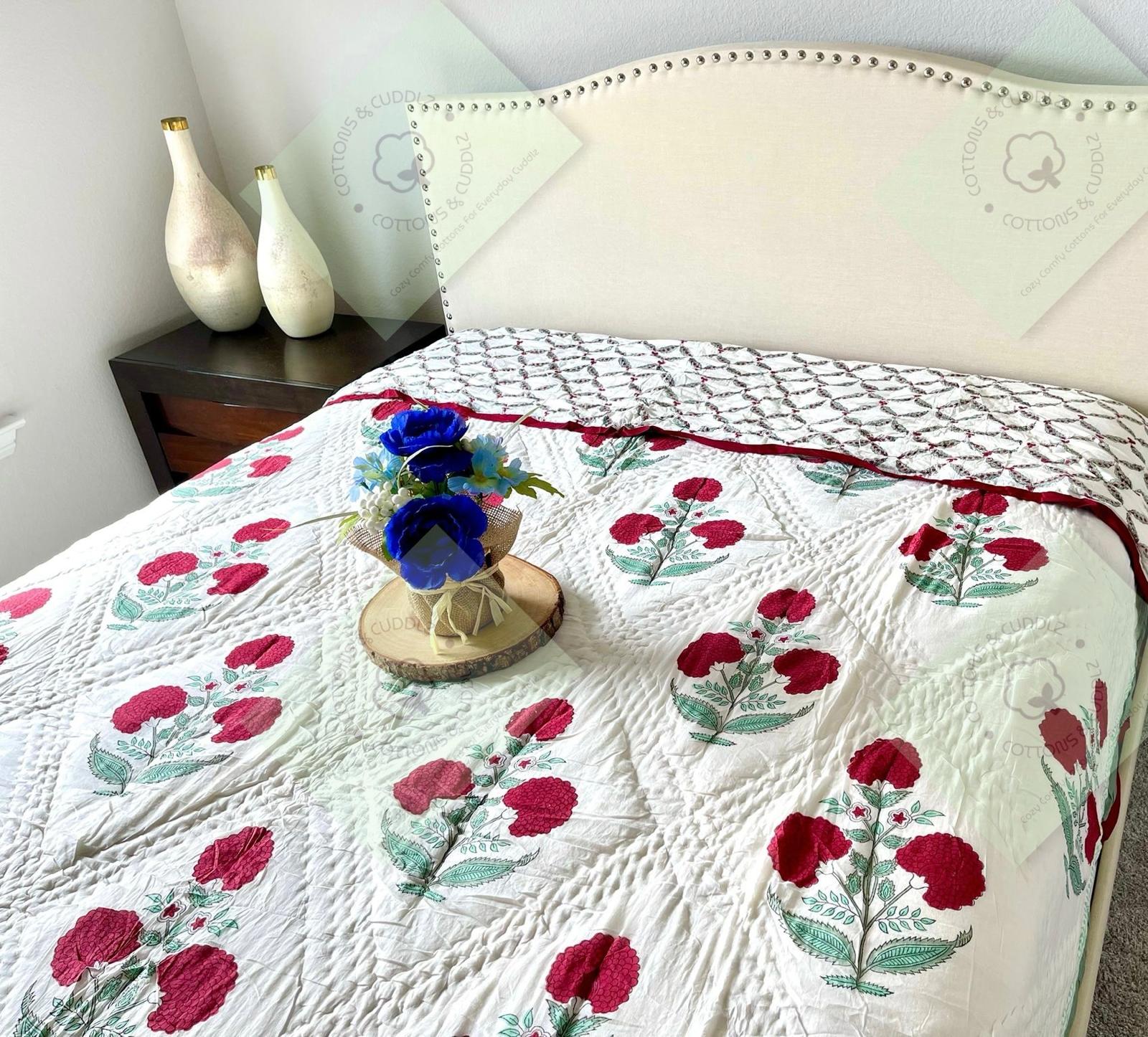 Red Marigold Cotton King Quilt