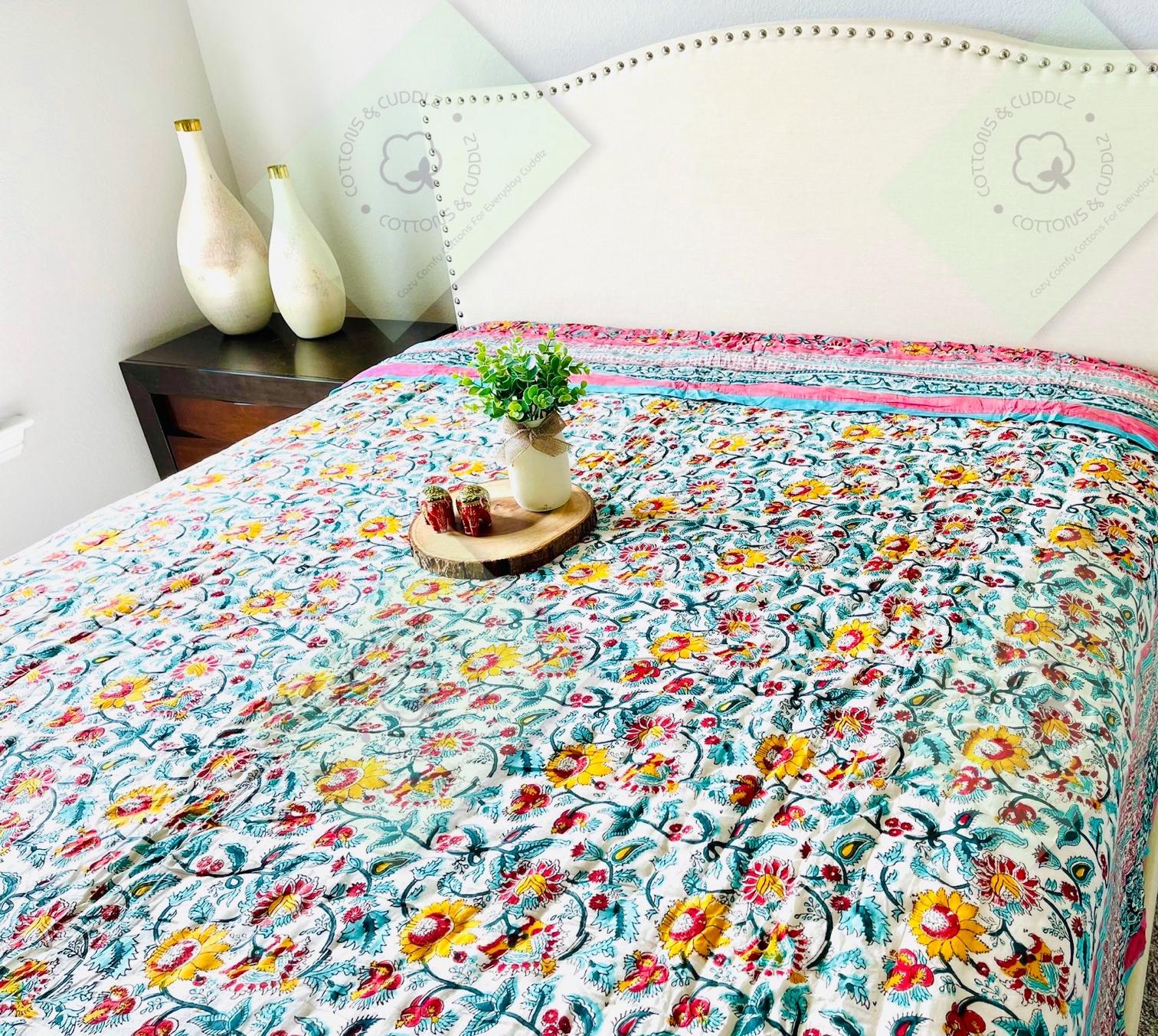 Yellow Flower Cotton King Quilt