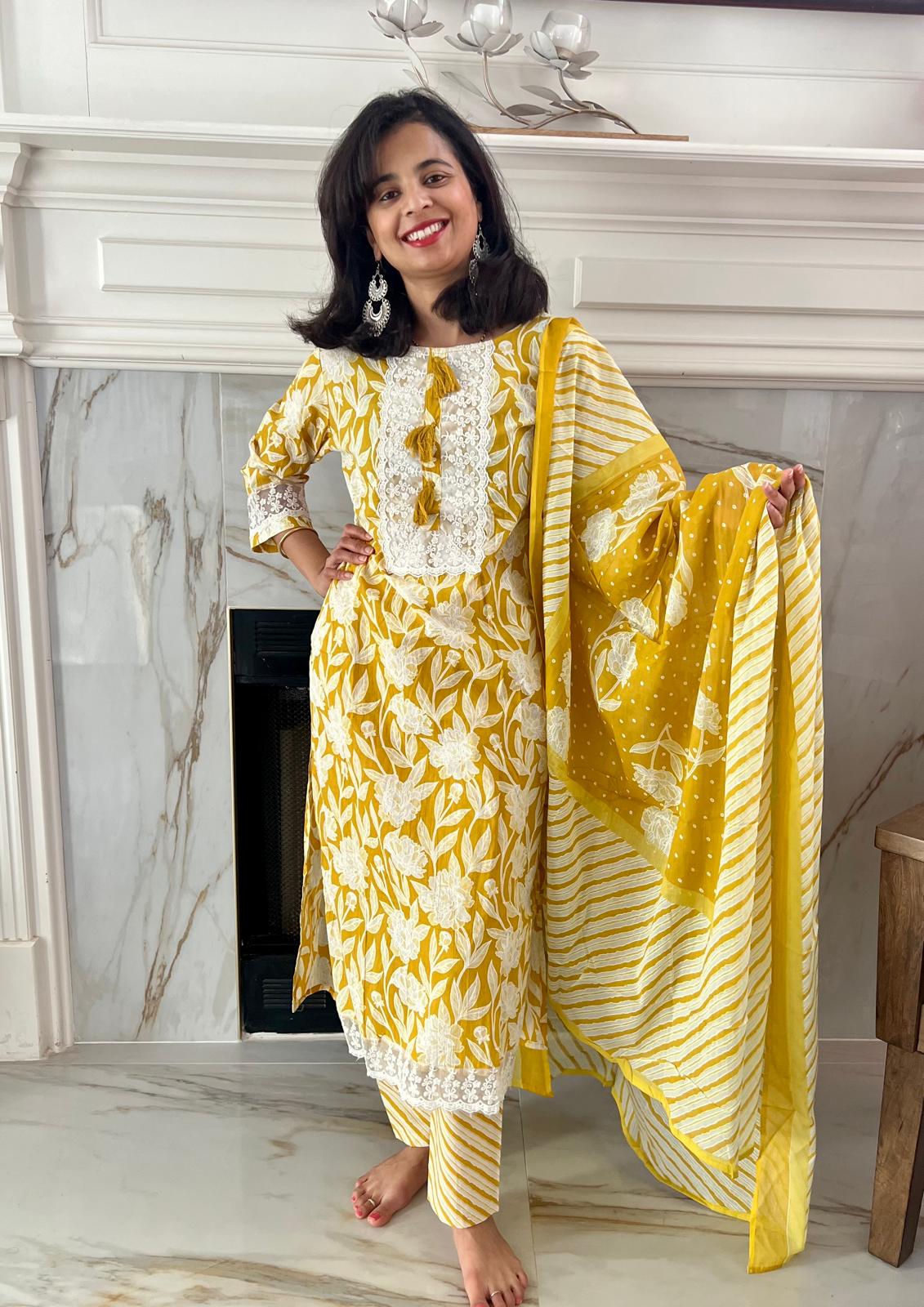 Yellow Lace Chudi Set