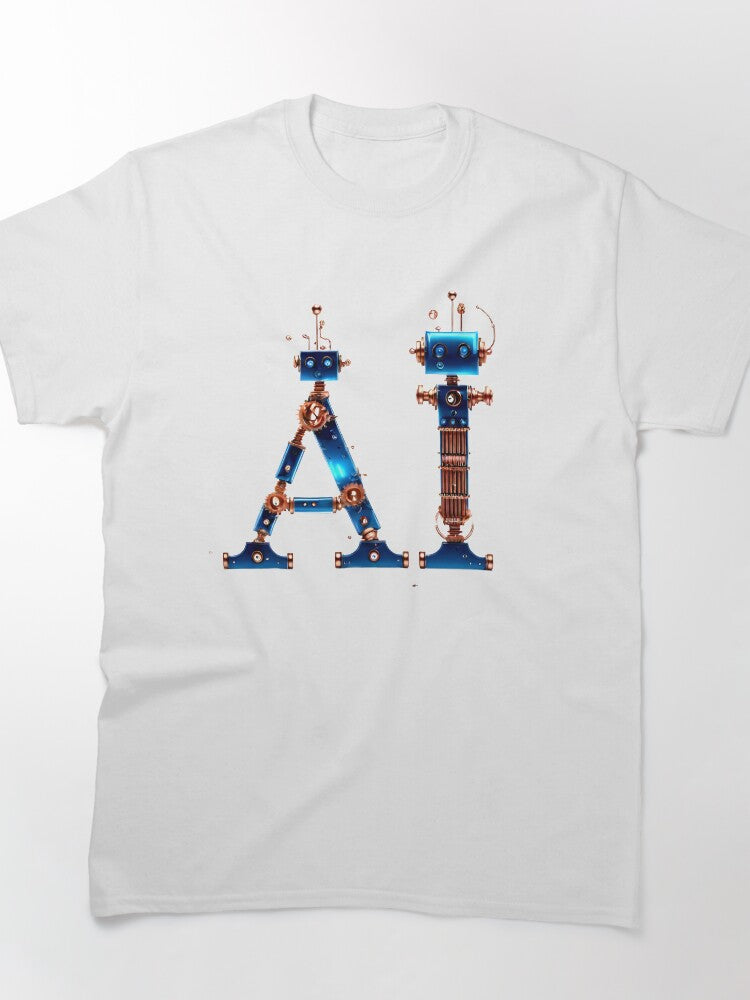 AI Mechanical Robot Inscription Shirt Copper Tech Design