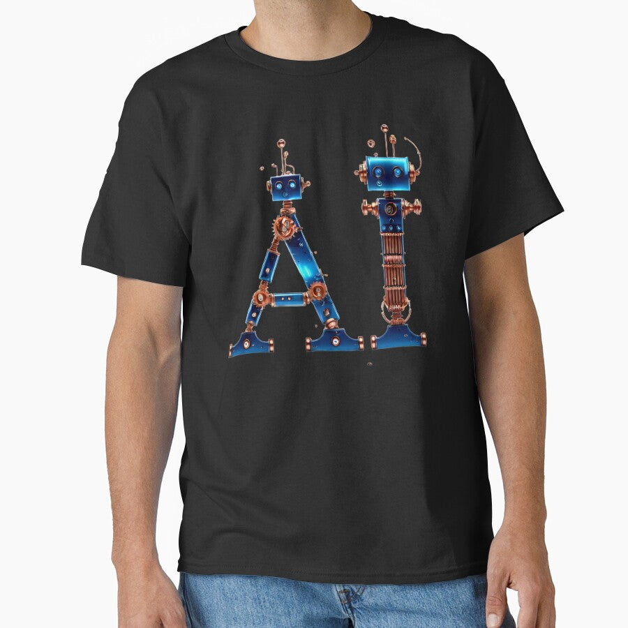 AI Black Background Robot Shirt Mechanical Tech Graphic Black