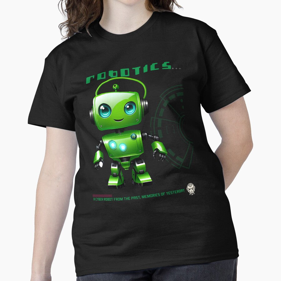 Advanced Friendly Robot Graphic Tee Futuristic Tech Apparel Black